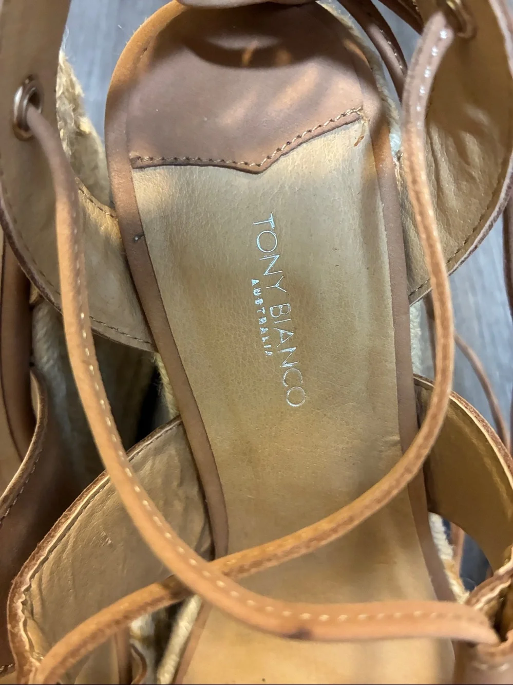 New!!! Tony Bianco Biba Caramel Leather Lace-up Wedge Espadrilles.